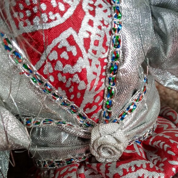 Vintage Pierrot Clown Doll Porcelain head arms feet Red & Silver Metallic Outfit - Picture 7 of 10